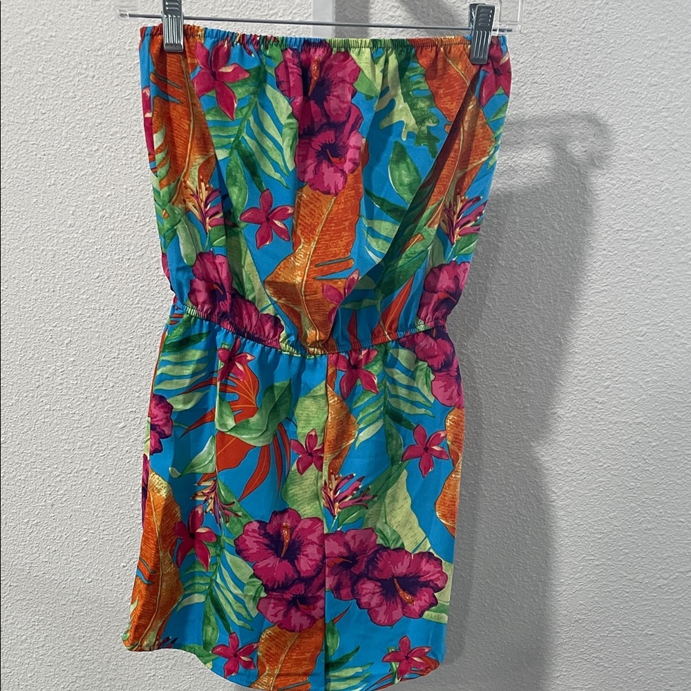 Bright Blue Tropical Print Women’s Shorts Romper